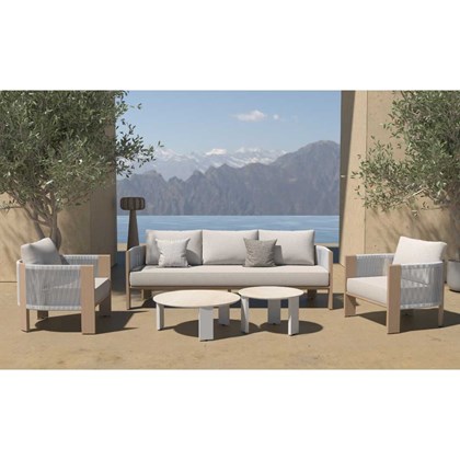 Garden Sofa Set Of 5 - White & Wood