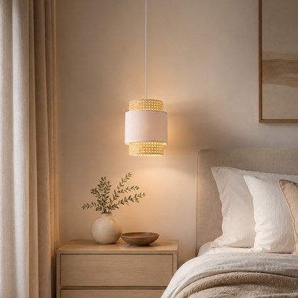 Boho White Pendant Lamp – White & Straw