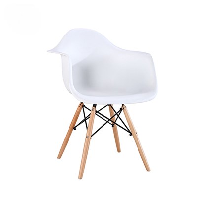 Arm Chair with Wooden Legs & Metal Frame – White