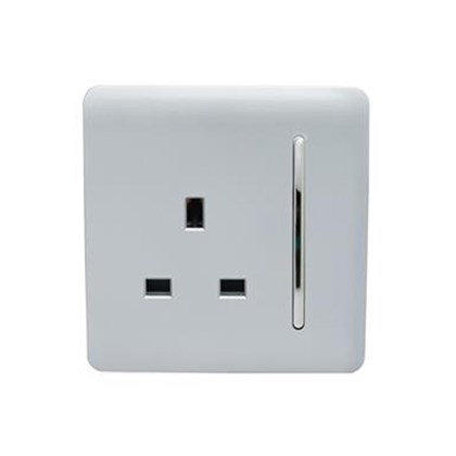 Trendi 1 Gang Modern Glossy Screwless 13 Amp Plug Socket Long Silver