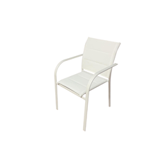 Outdoor Dining Set White – 4 Aluminium Padded Sling Chairs & Glass Table