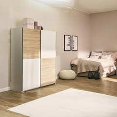 Sliding Door Wardrobe Cabinet - White & Oak