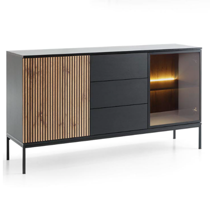 Sideboard Showcase 3 Doors - Wotan Oak and Black