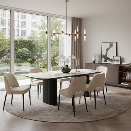 Dining Table 1990x990x750 - Black & Ceramic