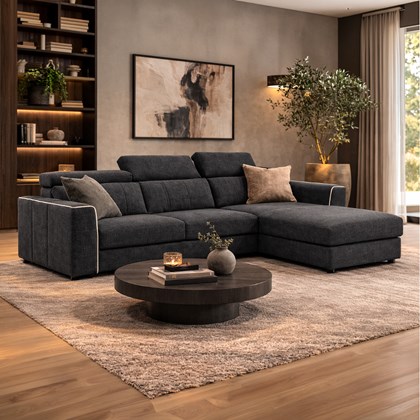 3-Seater Sofa with Pull-Out Bed + Chaise Longue Right – Dark Grey