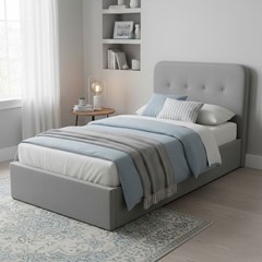 Upholstery Bed 90x200 with Gas Lift - Light Grey