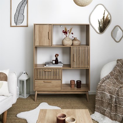 Wood Slat Bookcase