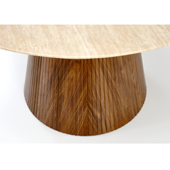 Travertine Round Dining Table - Walnut Base (4-Seater)