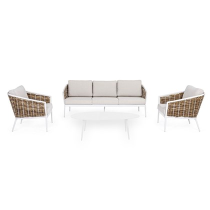 Sofa Set 3 With Coffee Table - White