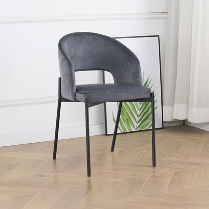 Dining Chair Velvet Dark Grey Black Tube