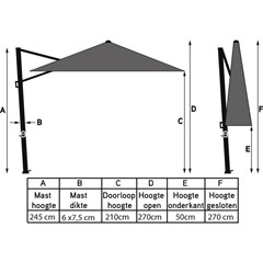 Sidepole Umbrella Siesta Prem 3x3m Taupe