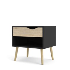 Oslo Nightstand 1 Drawer  Matt Black & Oak