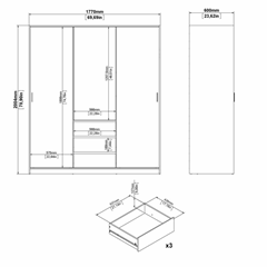 Wardrobe with 2 Sliding Doors, 1 Door & 3 Drawers – White