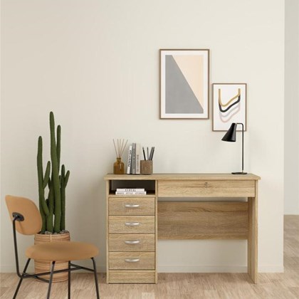 Oak Function Plus desk with 5 Drawers