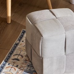 Ottoman Pouf Braided Corduroy Light Grey