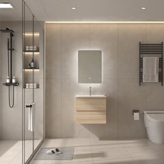 Bathroom Vanity Unit Oak/White - Integrated Ceramic Basin 61x54cm
