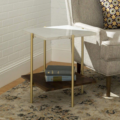 Modern Square Marble Top Side Table - Marble and Gold