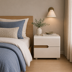 Bedside Cabinet 2 Drawer – White Gloss & Truffle Oak
