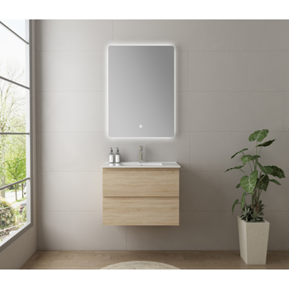 Bathroom Vanity Unit Oak/White with Mirror 80x70