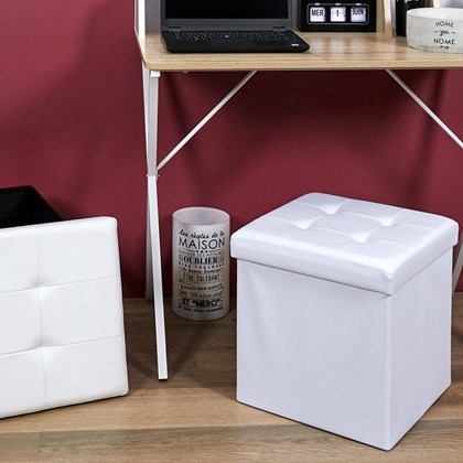 Foldable Storage Pouf in White