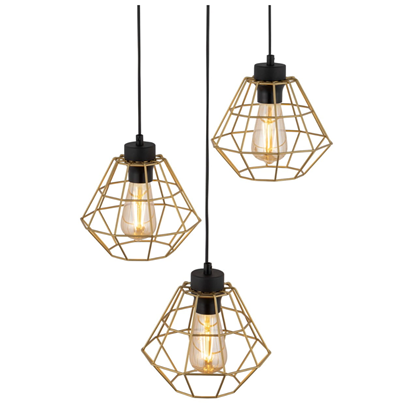 Pendant Lamp Metal Gold/Black 3 Lights - Diamond-Shaped Cage