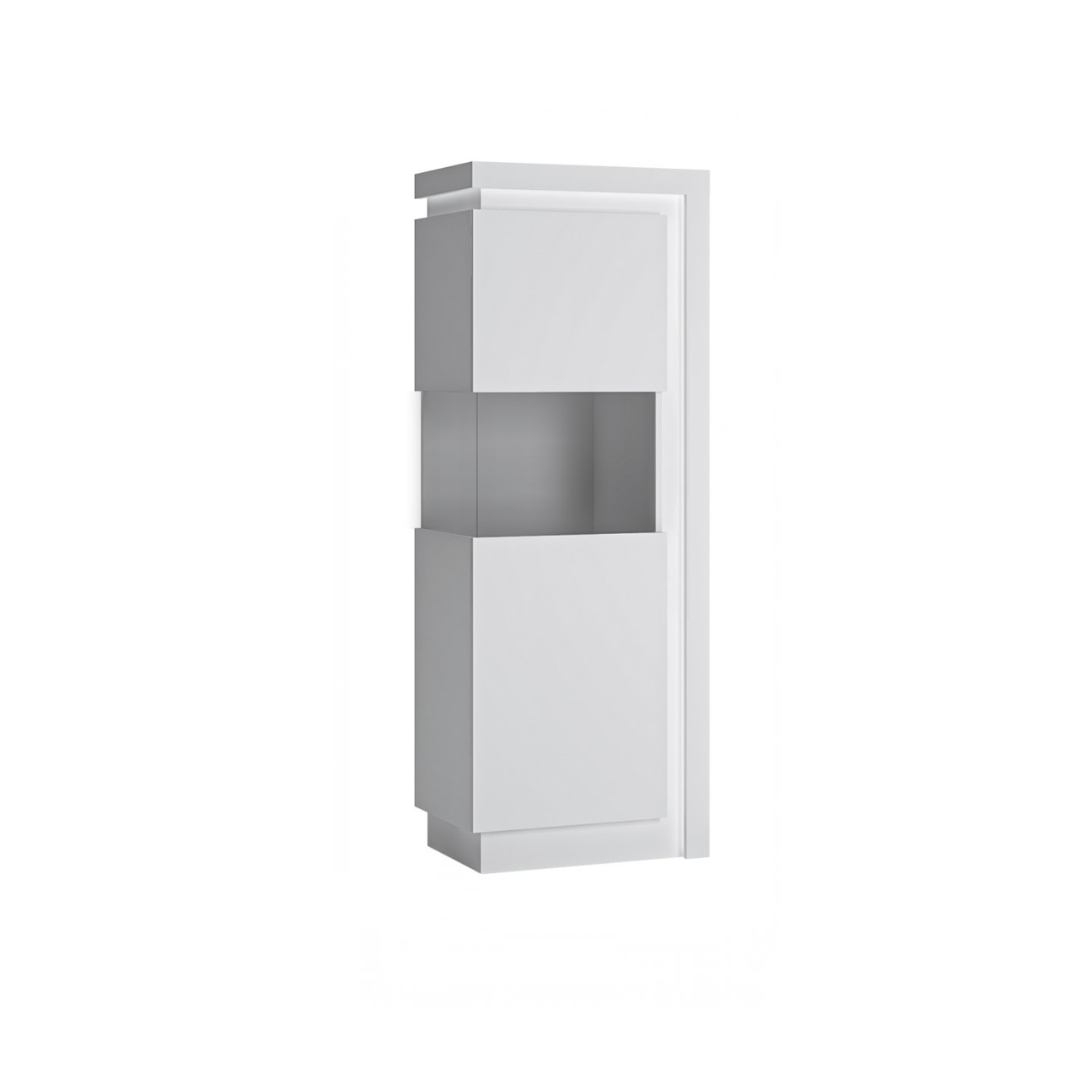 1D Vitrine Cabinet – White Alpin & White Glass (Left Hand)