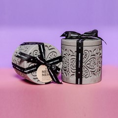 Large Heart Jar Cylinder Grey Cotton Flowers