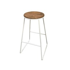 Natural Stool with MDF in White Metal Legs