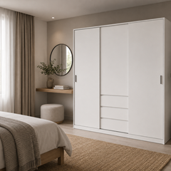 Wardrobe with 2 Sliding Doors, 1 Door & 3 Drawers – White
