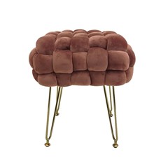 Woven Pouf in Pink Velvet With Adjustable Feet