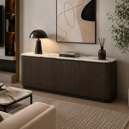 Sideboard - Ceramic Marble Effect Top with Dark Brown Oak MDF