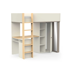 Loft Bed with Desk, Storage & Mirror – Beige & Grey