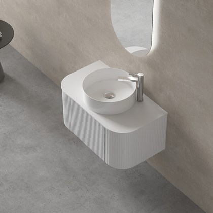 Bathroom Vanity Unit Matt White 60x36cm - Round Ceramic Basin