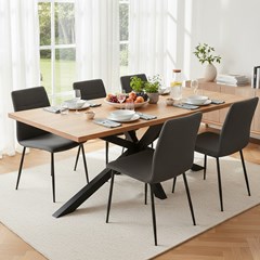 Rectangular Oak Veneer Dining Table with Black Metal Cross Legs – 220 cm