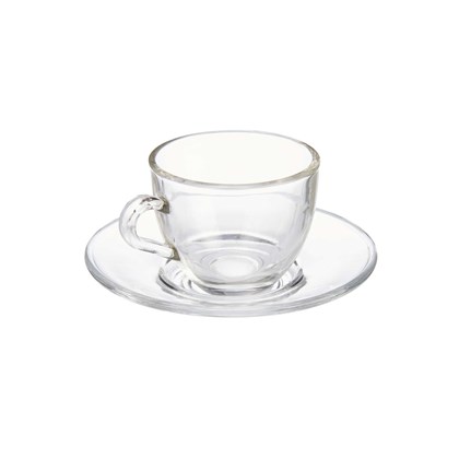 Glass Coffee Mug and Saucer 85ml Set of 6