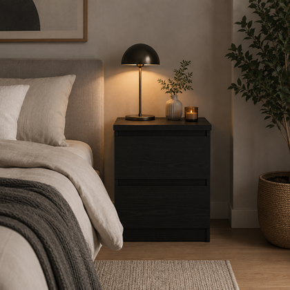Black bedside with 2 drawers