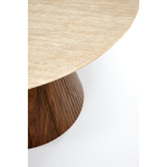 Travertine Round Dining Table - Walnut Base (4-Seater)