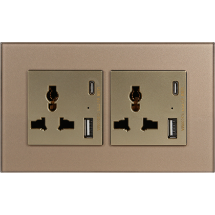2 Gang 13Amp Socket Usb-C Gold Temp Glas