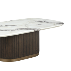 Coffee Table 130x70x40 cm - Ceramic Marble Effect Top with Dark Brown Oak MDF
