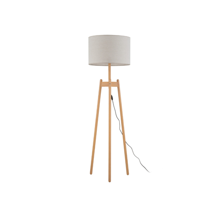 Perez Linen Floor Lamp – Light Wood & Grey-Beige
