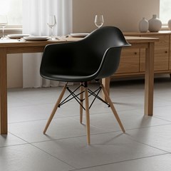 Arm Chair with Wooden Legs & Metal Frame – Black