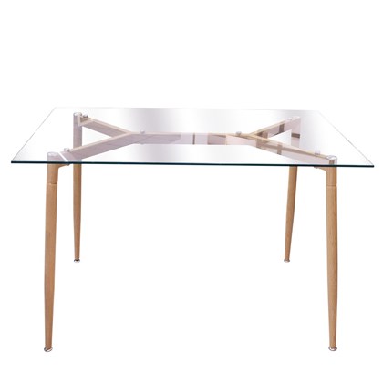 Dinning Table 75x115x75 cm Glass  with Wood Effect Metal Legs
