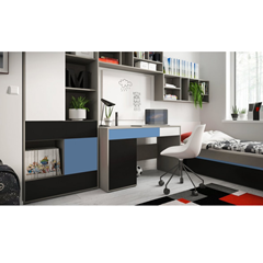 Bookcase 3D – White Alpine/Black Pearl/Muted Blue