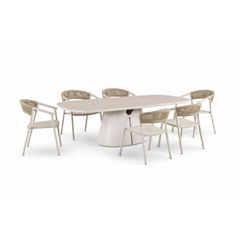Set Dining Outdoor Light Beige  - Table Boat Shape & 6 Chairs