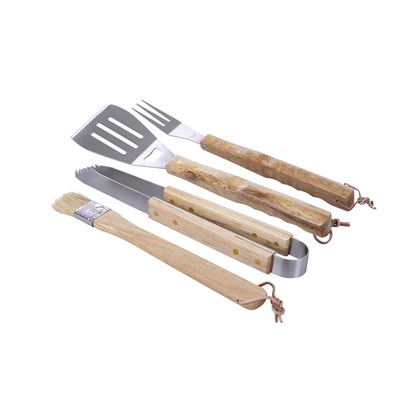 BBQ Cutlery 4 Pcs Set - Inox & Wood