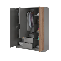 Wardrobe 3 Doors 2 Drawers – Oak & Grey