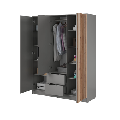 Wardrobe 3 Doors 2 Drawers – Oak & Grey