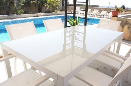 Aluminium Glass Table 160 X 90 CM & 6 White Armchairs Set