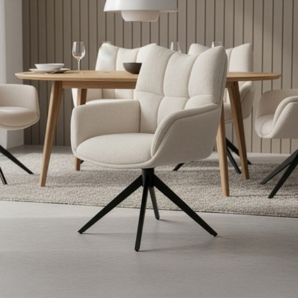 Swivel Dining Chair – White Fabric