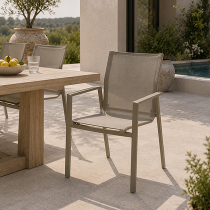 Aluminium Sling Arm Chair – Taupe
